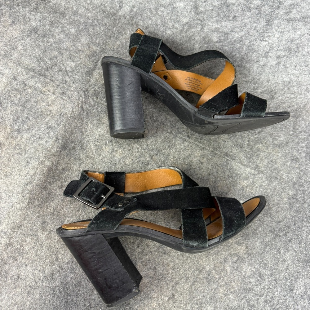FRANCO SARTO Suede Black Leather Sabine Strappy Slingback Block Heel size 8.5